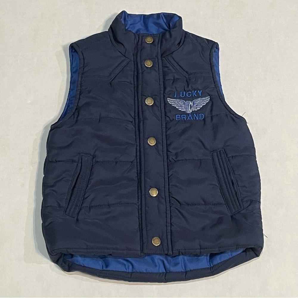 Lucky Brand Blue Snap-Up Puffer Vest Baby Toddler Kids Sz 2T